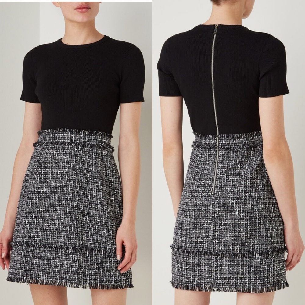 Ted BAKER Klaudid Metallic Tweedy Boucle Mockable A-line Dress Sz 3/US8-10 Black